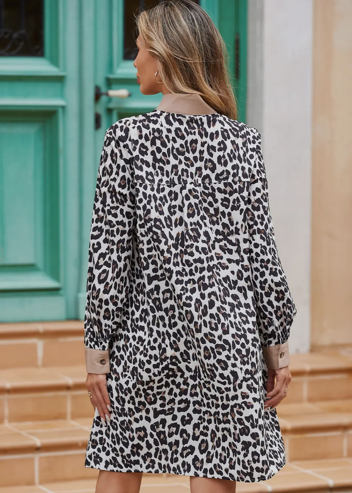 Leopard Collar Button Dress