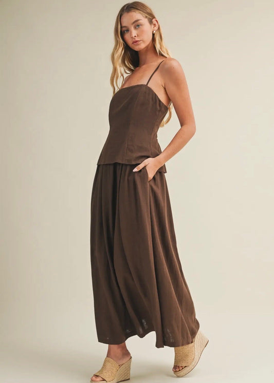 Architectural Tiered Bodice Maxi - Brown