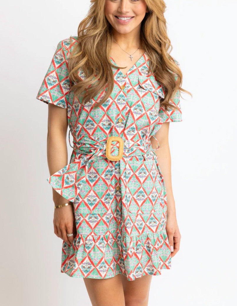 Paris Floral Pocket Dress with Belt|51