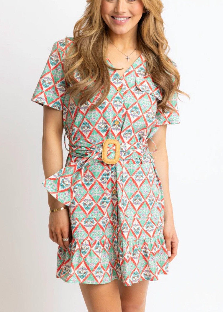 Paris Floral Pocket Dress with Belt|51