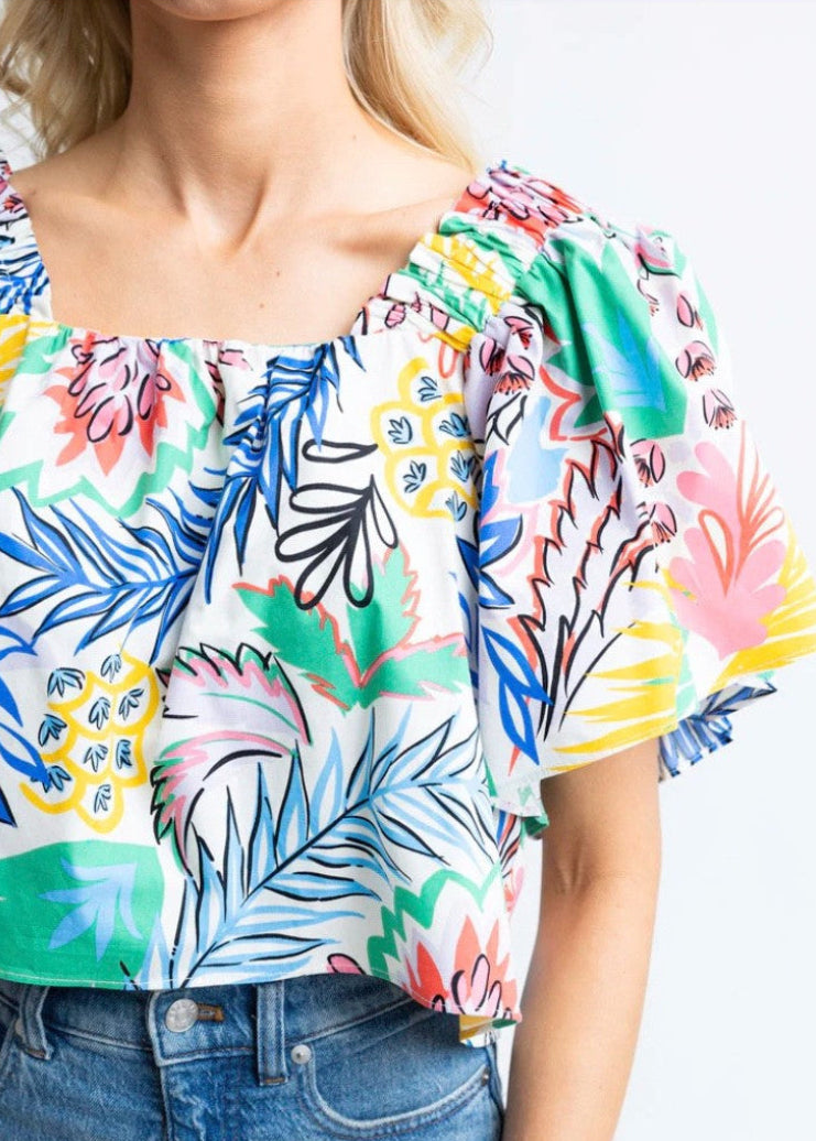 Multi Palm Poplin Square Neck Top|39