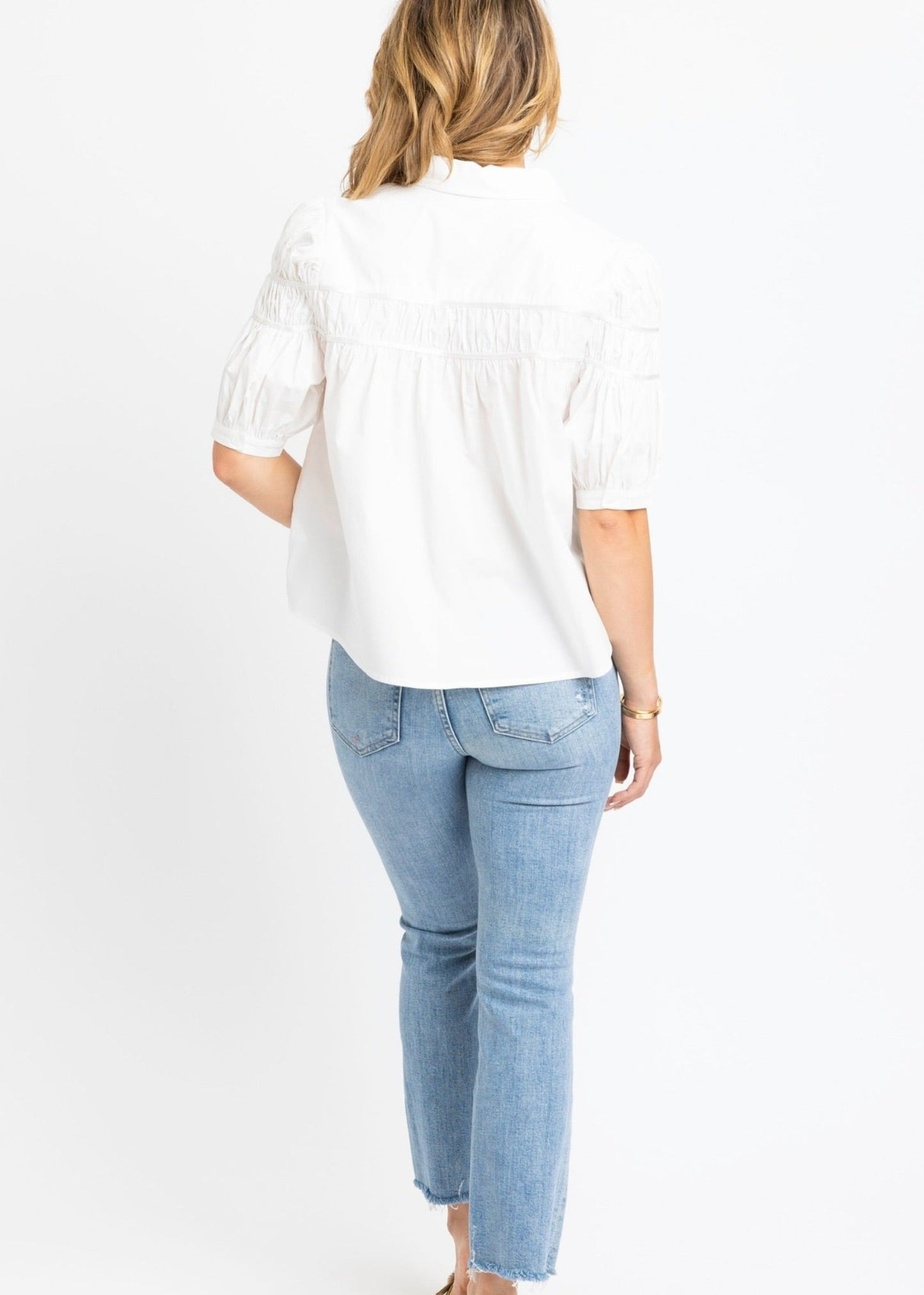 Solid Poplin Trim Shirt-White