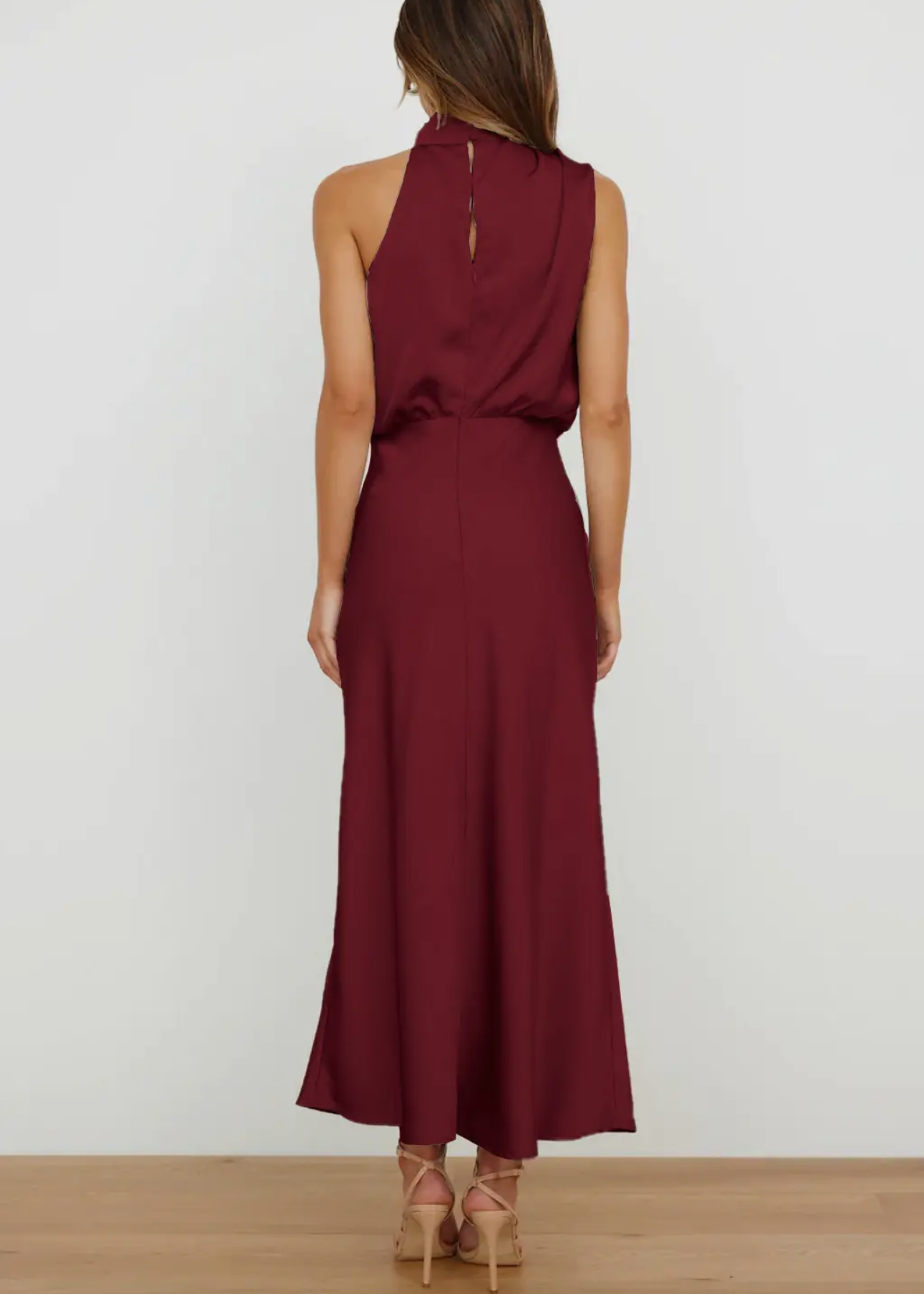 Sleeveless Satin Midi Dress - Burgundy
