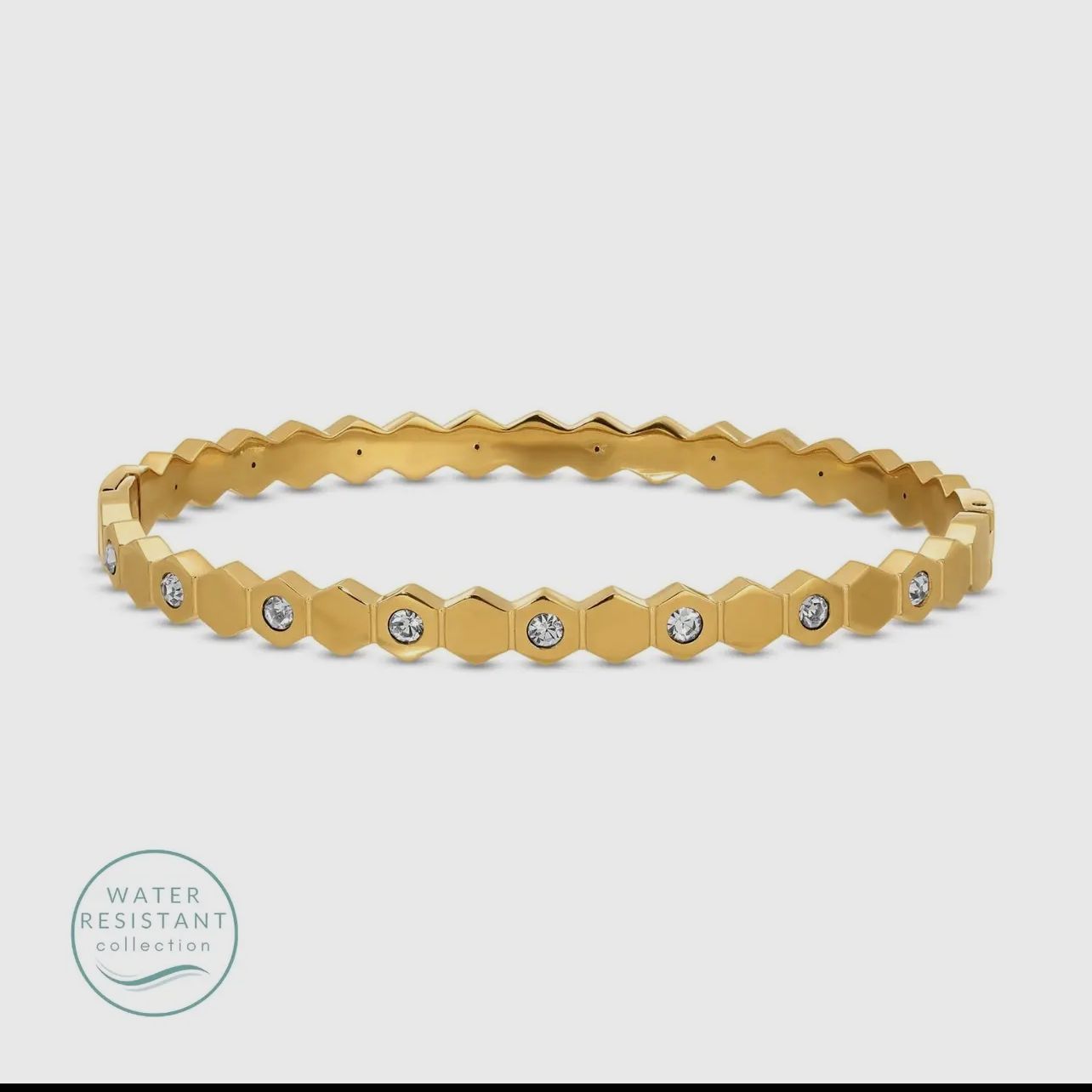 Hinged Hexagon Water Resistant Bangle with Rhinestones