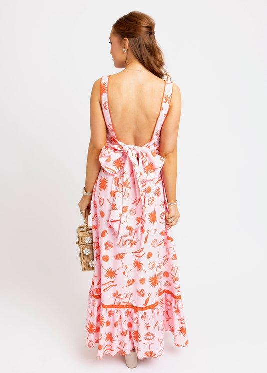 Beach Linen Tie-Back Maxi Dress