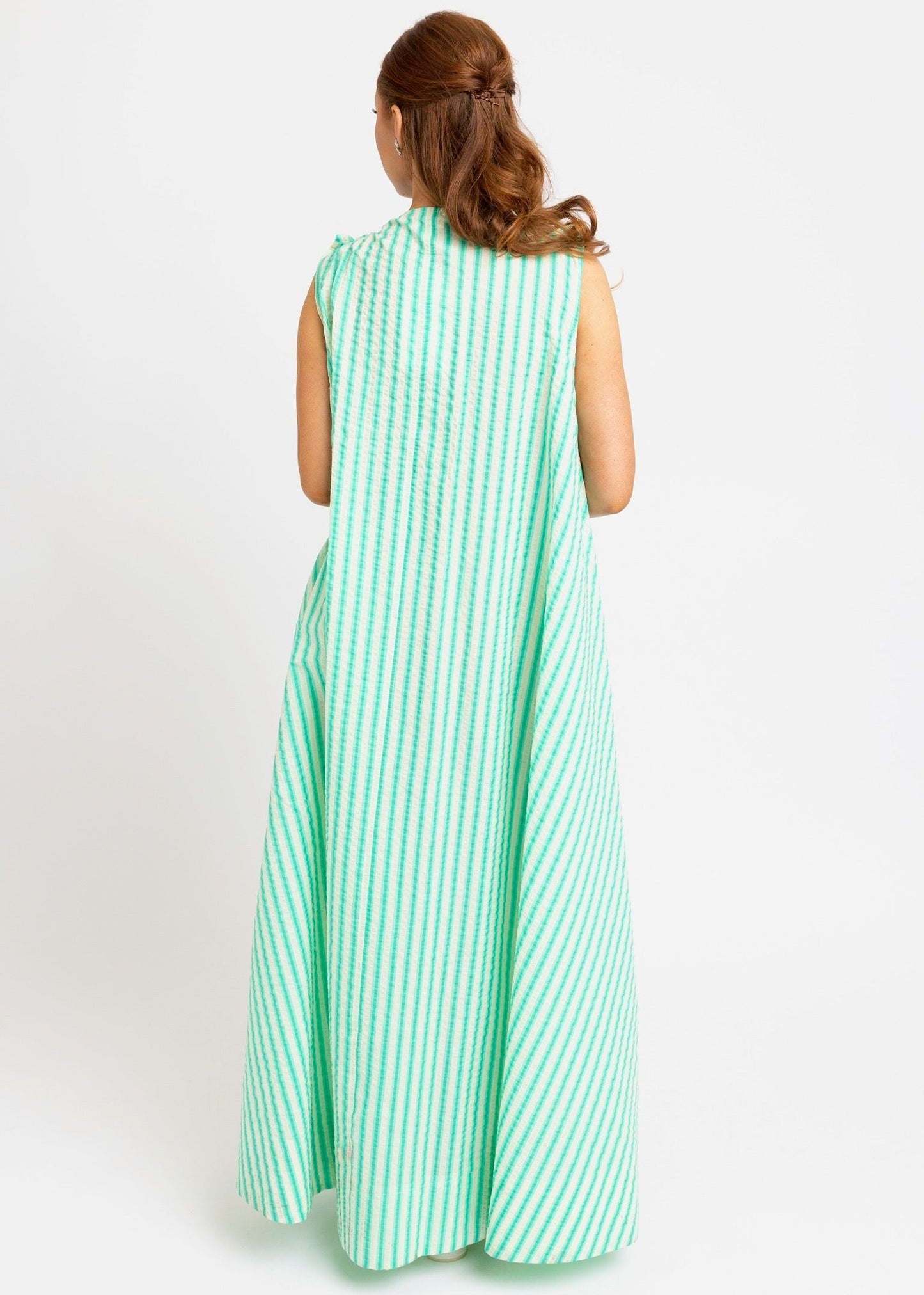 Seersucker Stripe Scoop Maxi Dress-Green