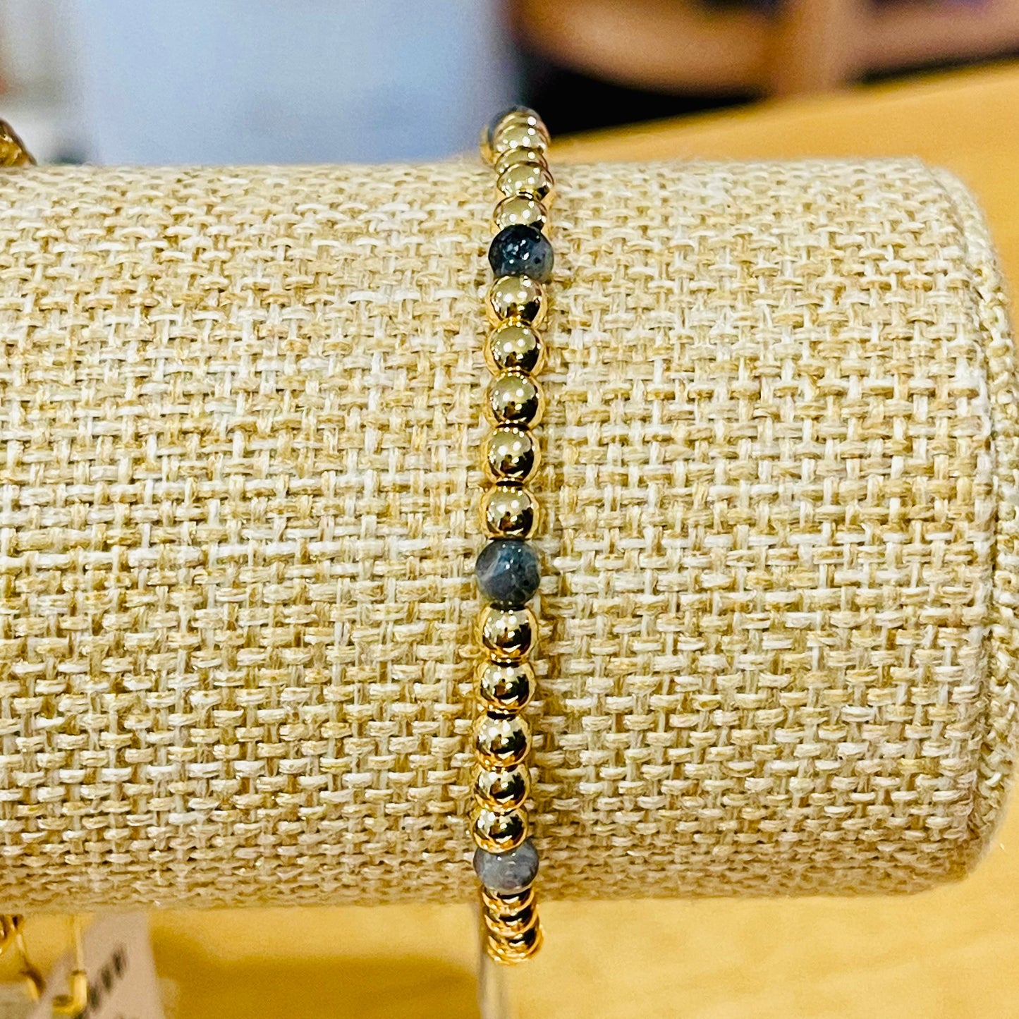 Gold beaded bracelet w/stone accents- 18k plated