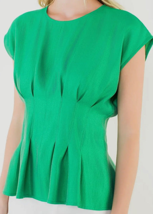 Short Sleeve Pintuck- Emerald