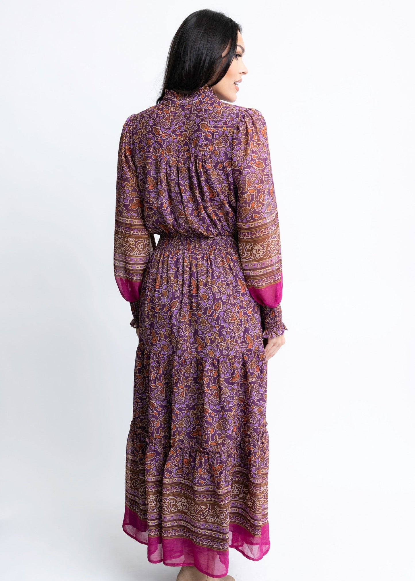 Floral Chiffon Metallic Thread Maxi Dress