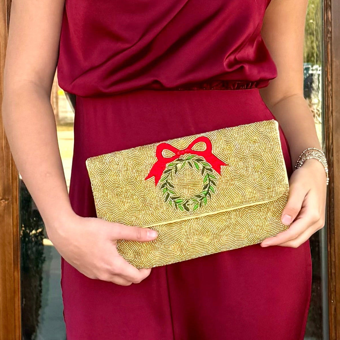 Gold beaded Wreath Clutch