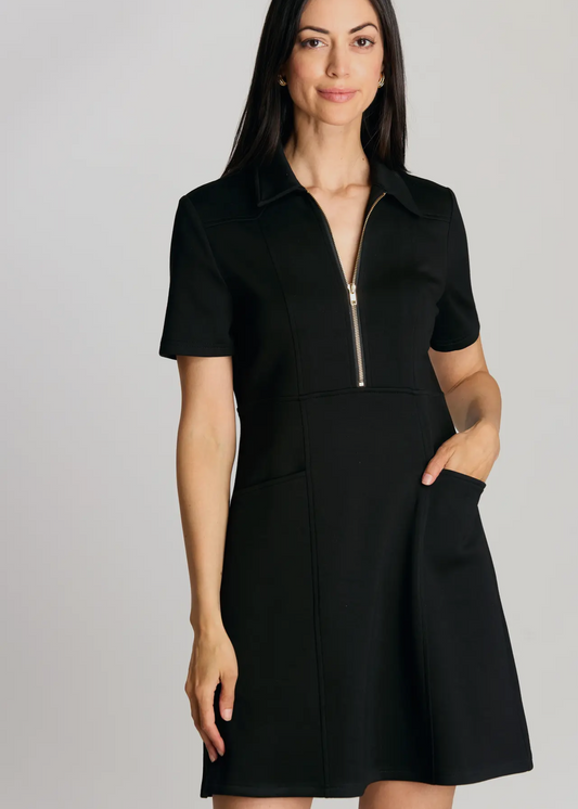 Butter Modal Quarter Zip Dress-Black
