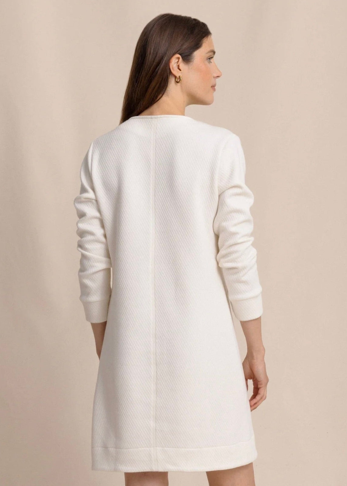 Cady Jacquard Dress- Sand White