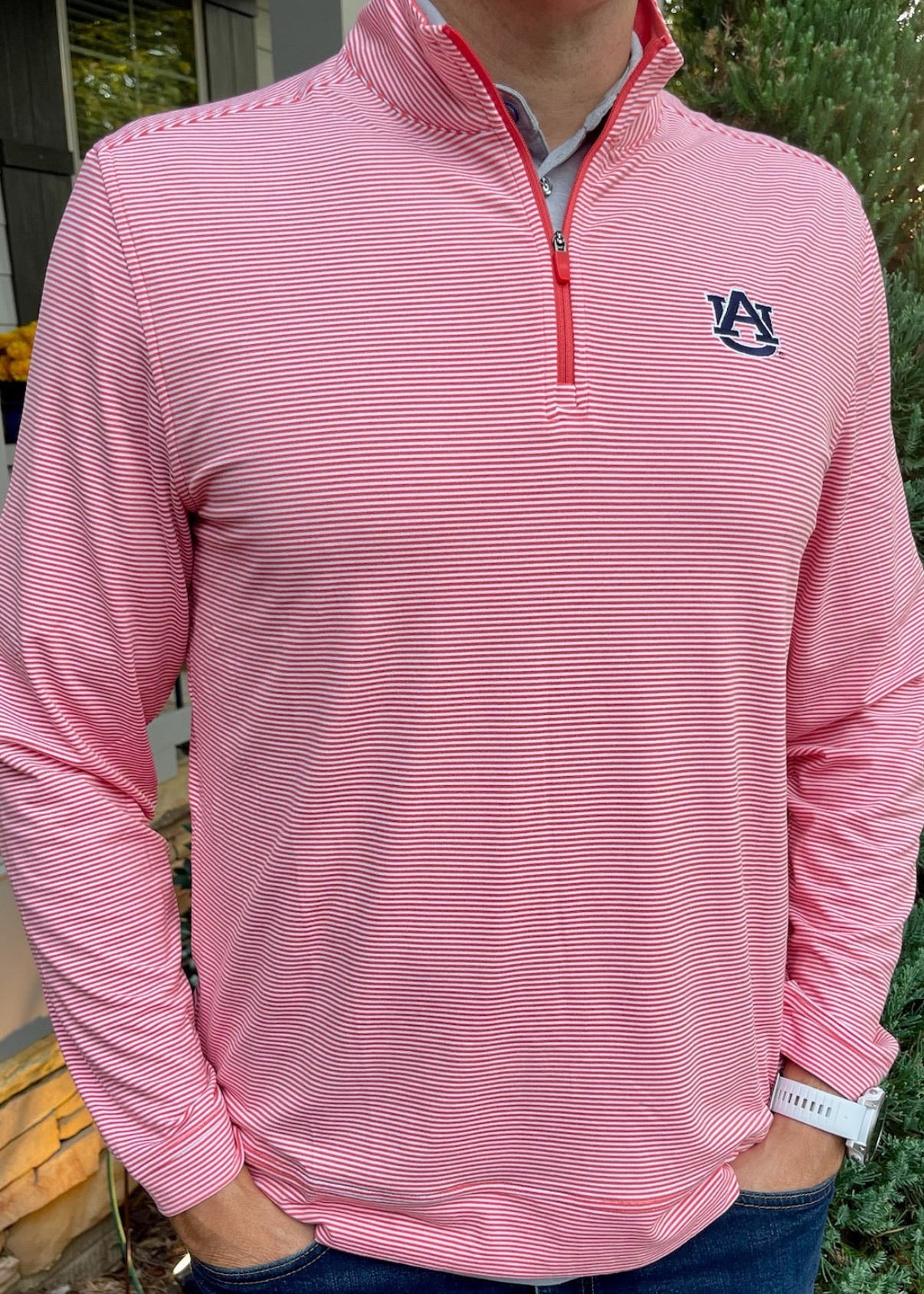 Auburn Microstripe Quarter Zip- Endzone Orange