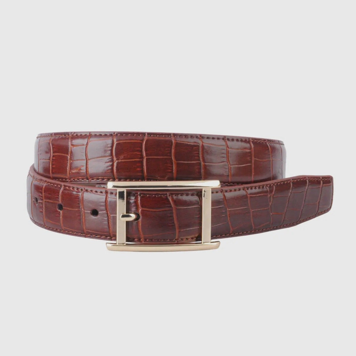 Croco Belt w/ Gold Buckle - Brown