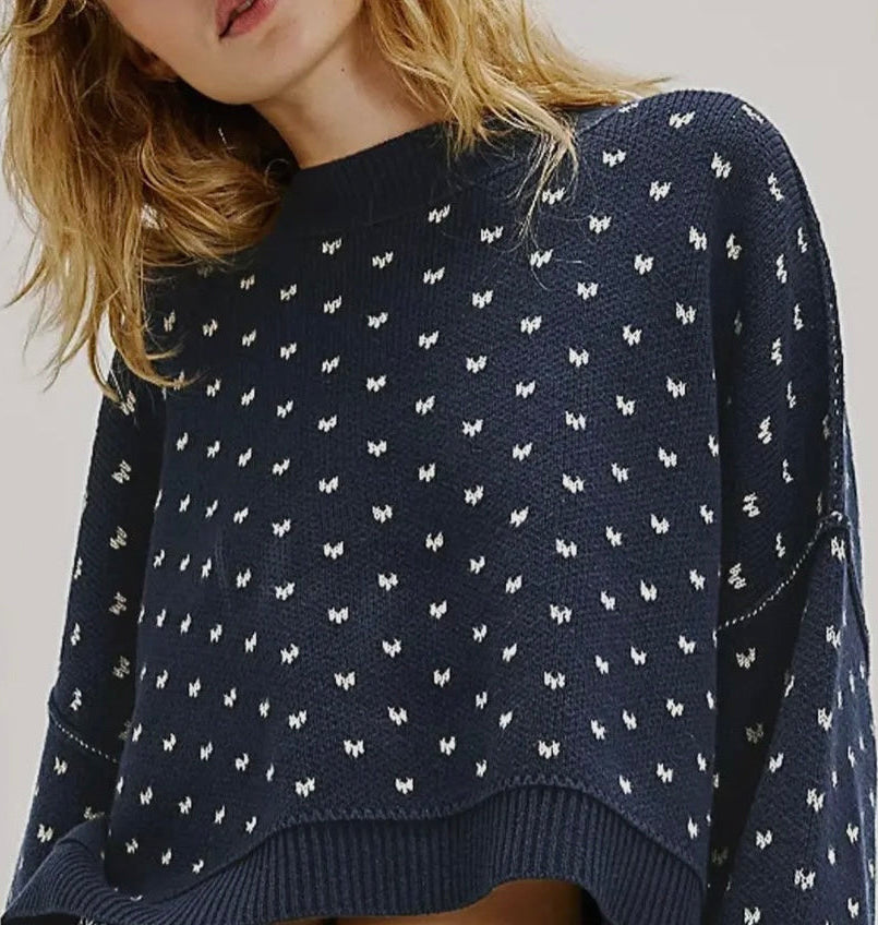 Navy Sweater with Hearts