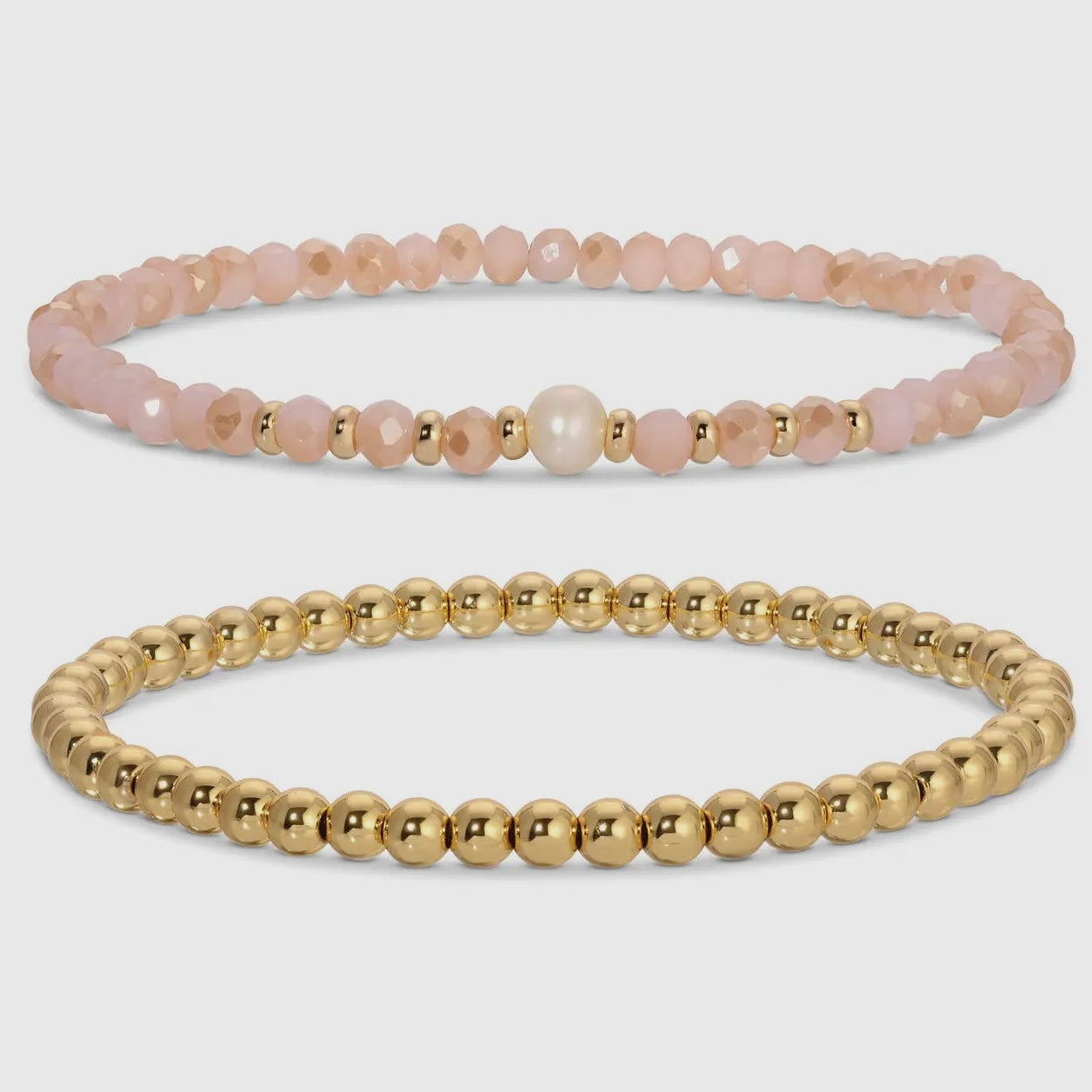 18k Gold plated Duo Pearl Bracelet Set- Pink/Peach