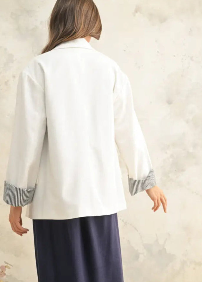 White Blazer with Contrast Sleeve