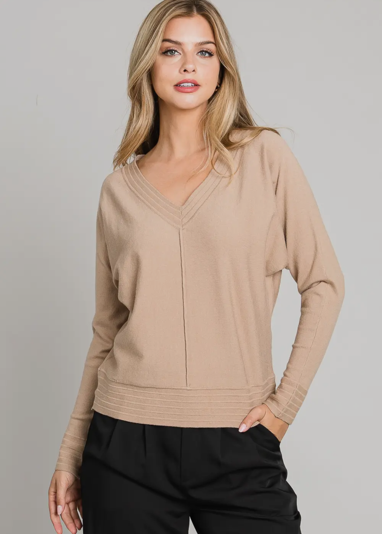 Soft rib-knit sweater - camel