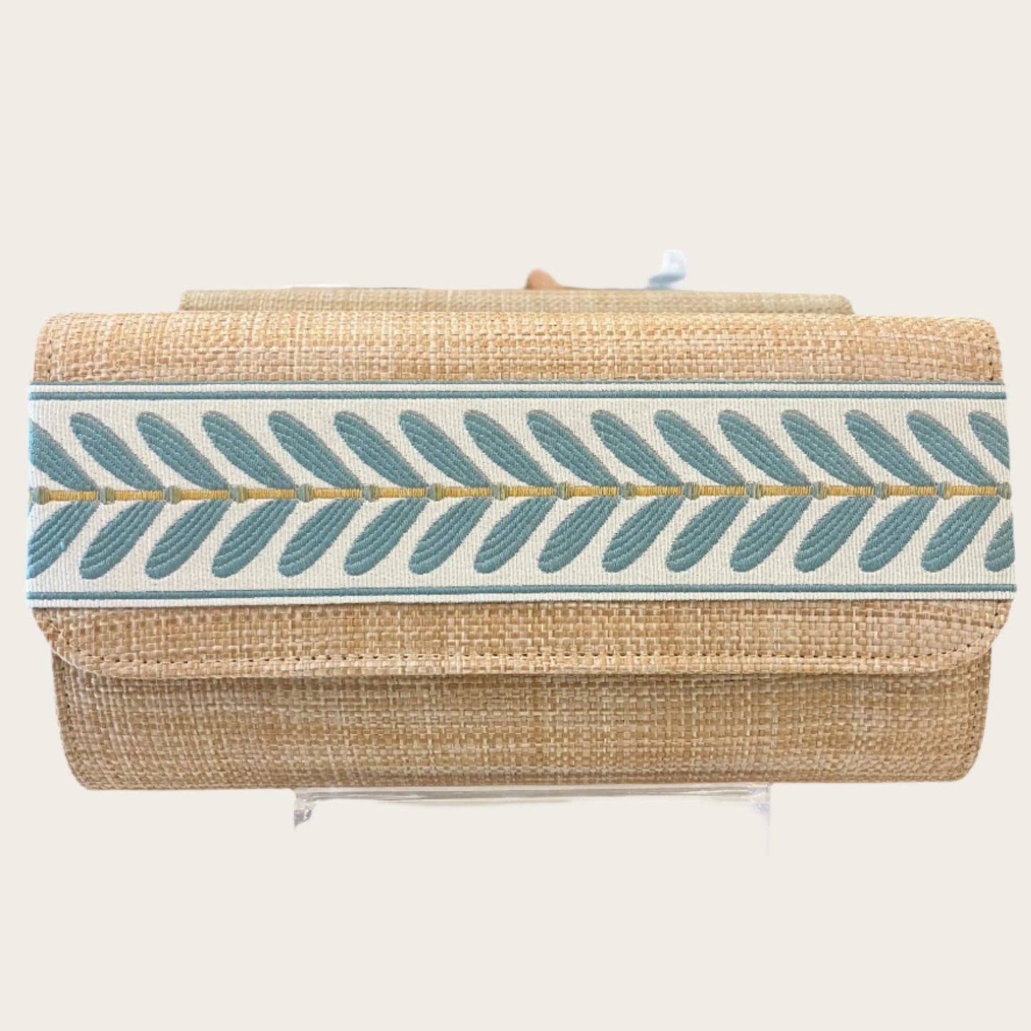 Avery Clutch-Straw with Leaf Band- Aqua