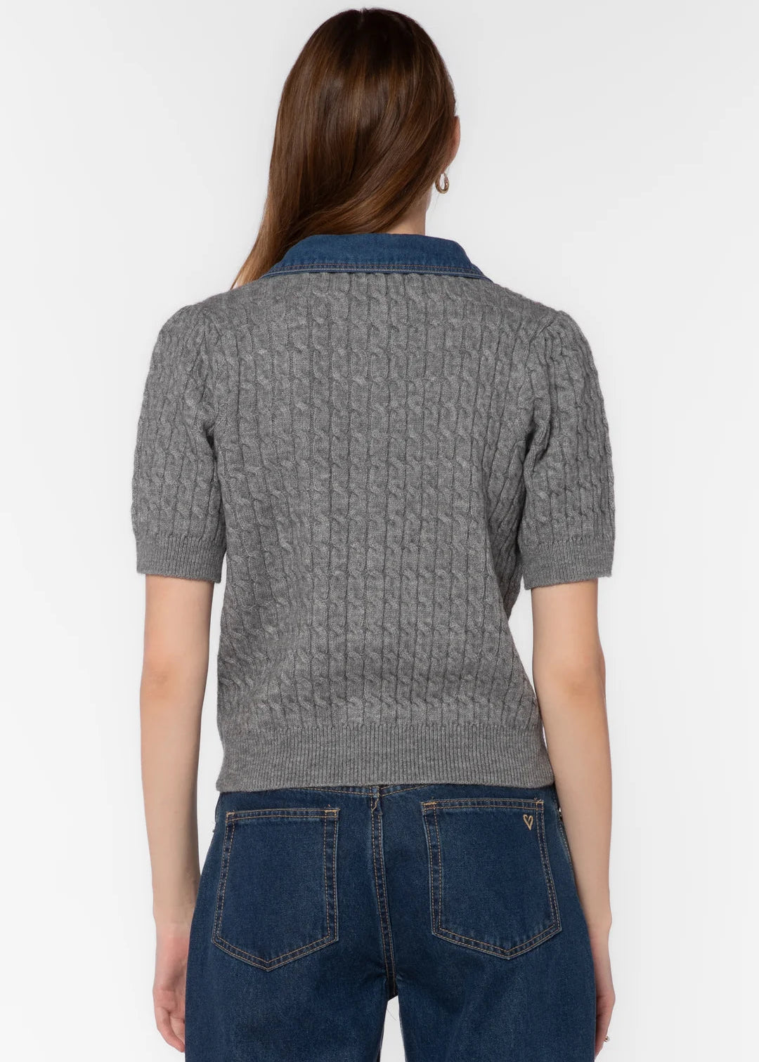 Heather Grey & Denim Short Sleeve Sweater