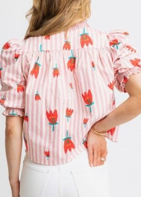 Stripe Poppy Ruffle Button Up|38