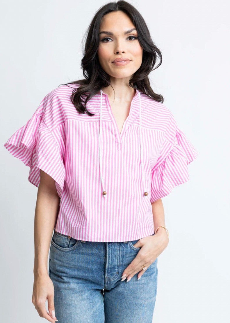 Stripe Poplin Ruffle Sleeve|66