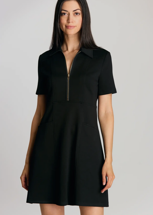 Butter Modal Quarter Zip Dress-Black