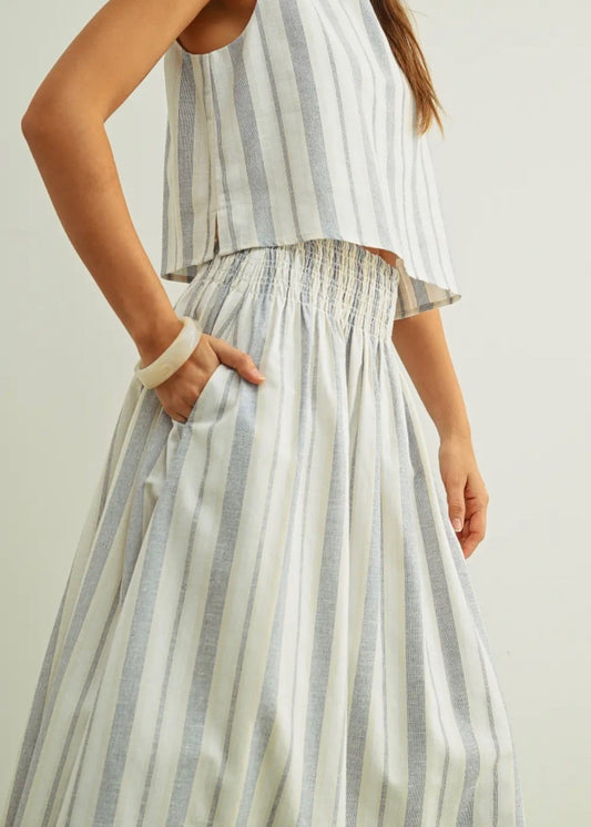 Striped Smock Waist Long Skirt