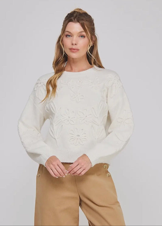 Floral Embroidery Sweater- White