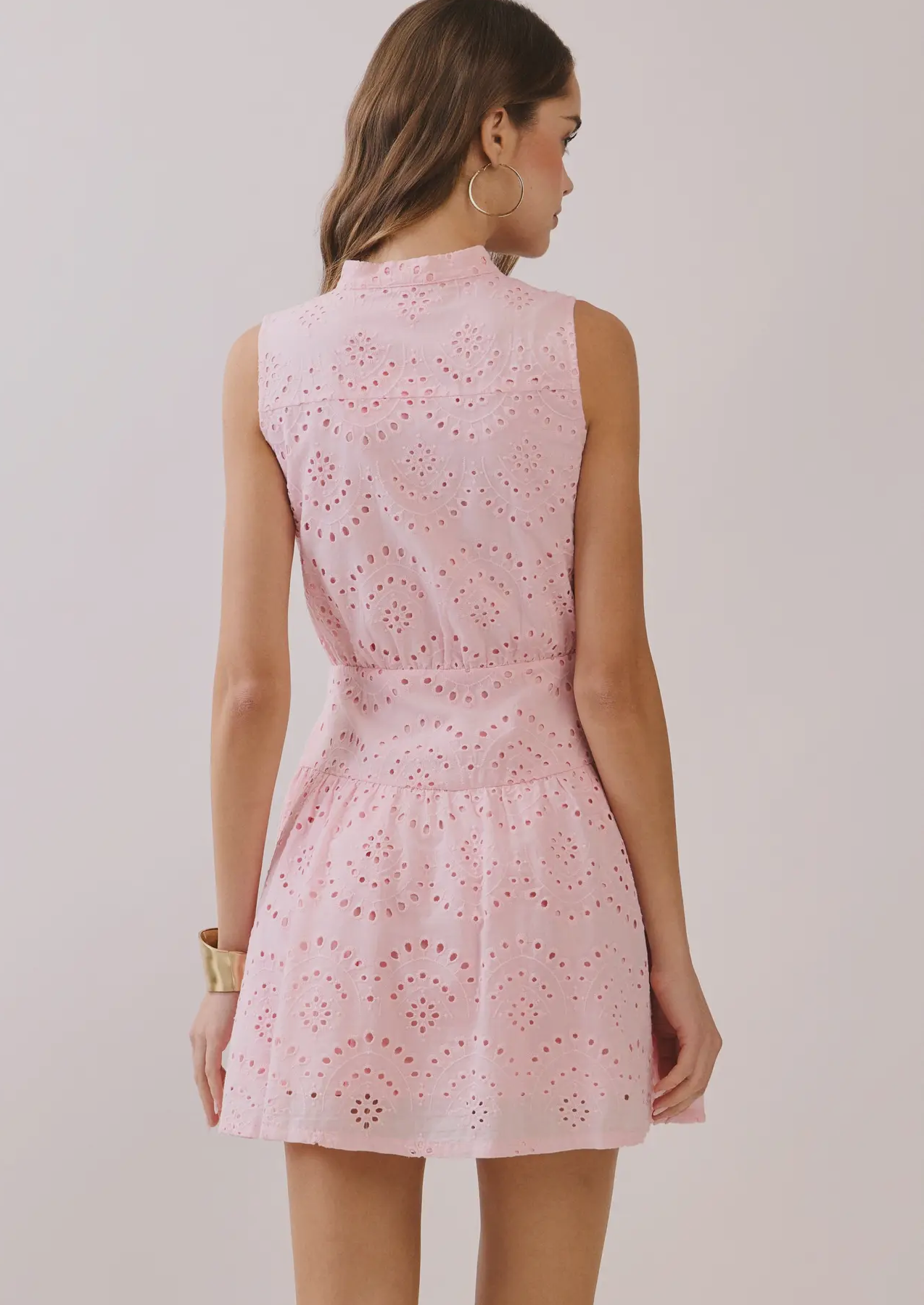 Pink Lace Button Front Sleeveless Dress
