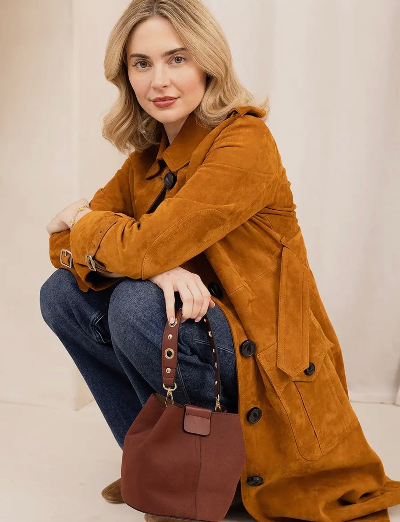 Farrah Suede Bucket Bag-Brown
