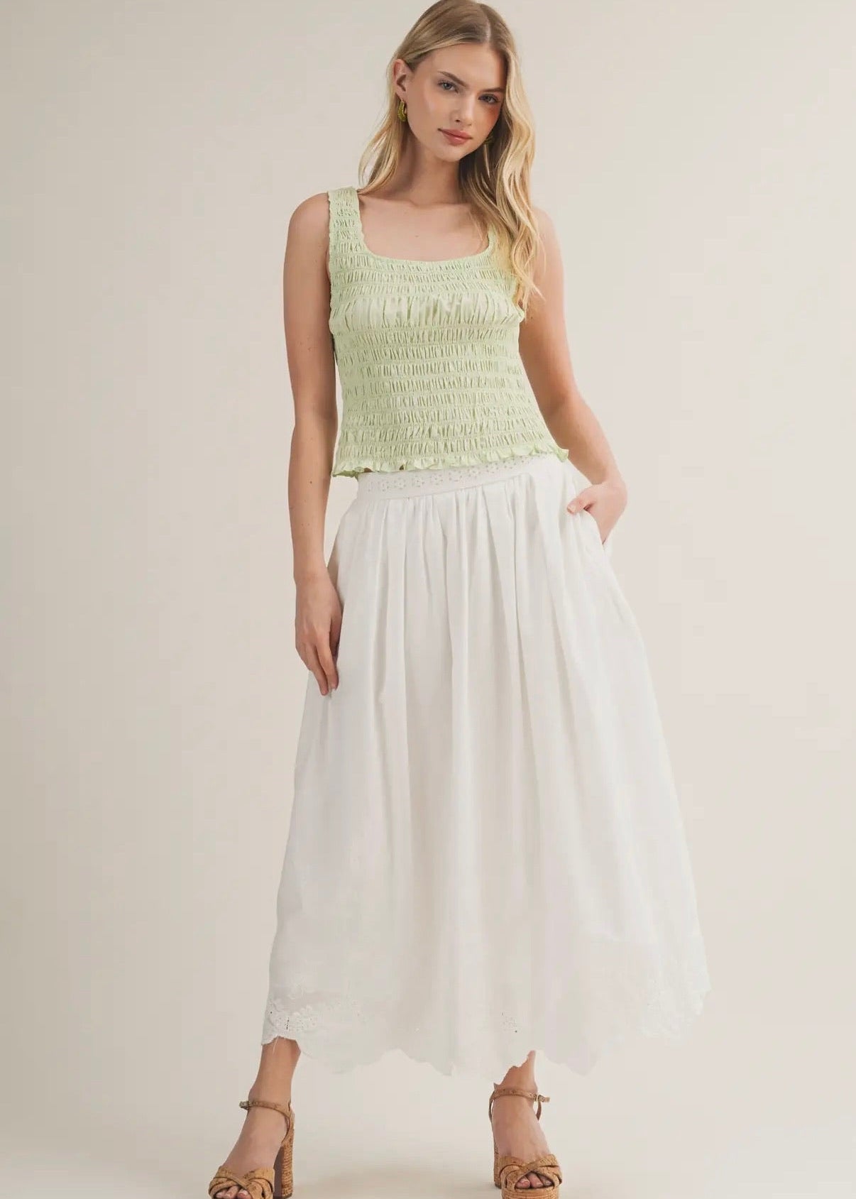 Embroidered Scalloped Hem A-Line Skirt