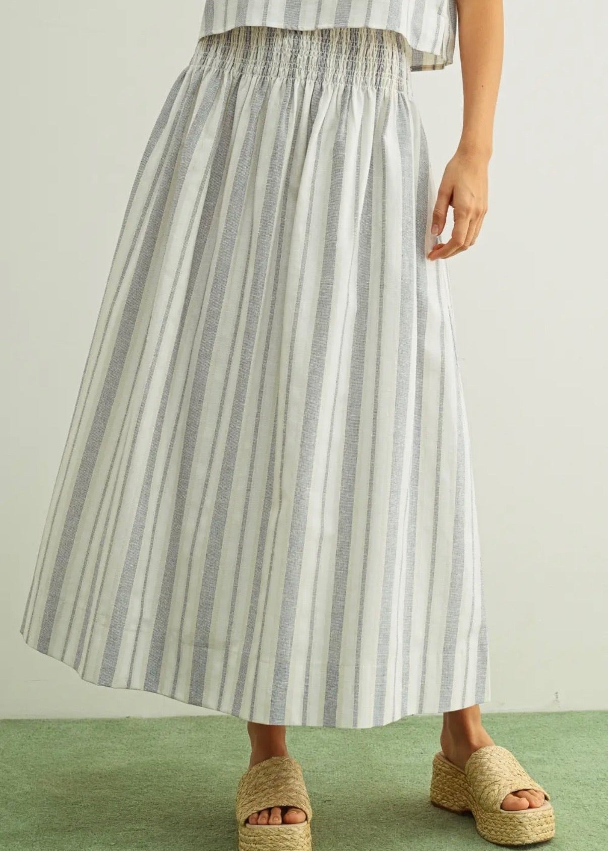 Striped Smock Waist Long Skirt