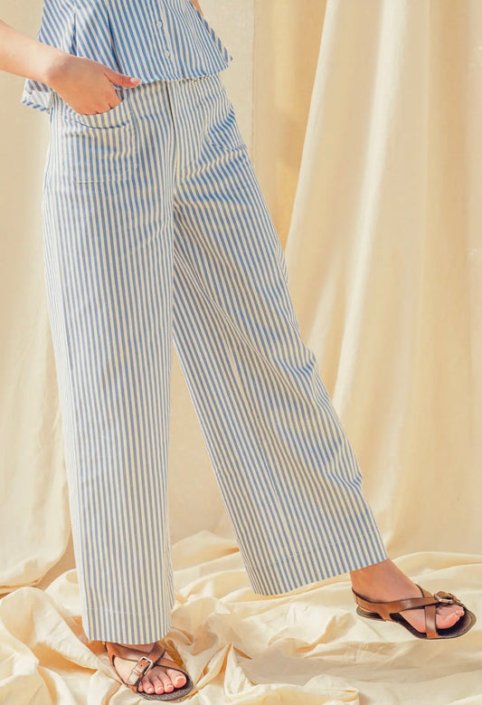 Blue Stripe Stretch Wide Leg Pant