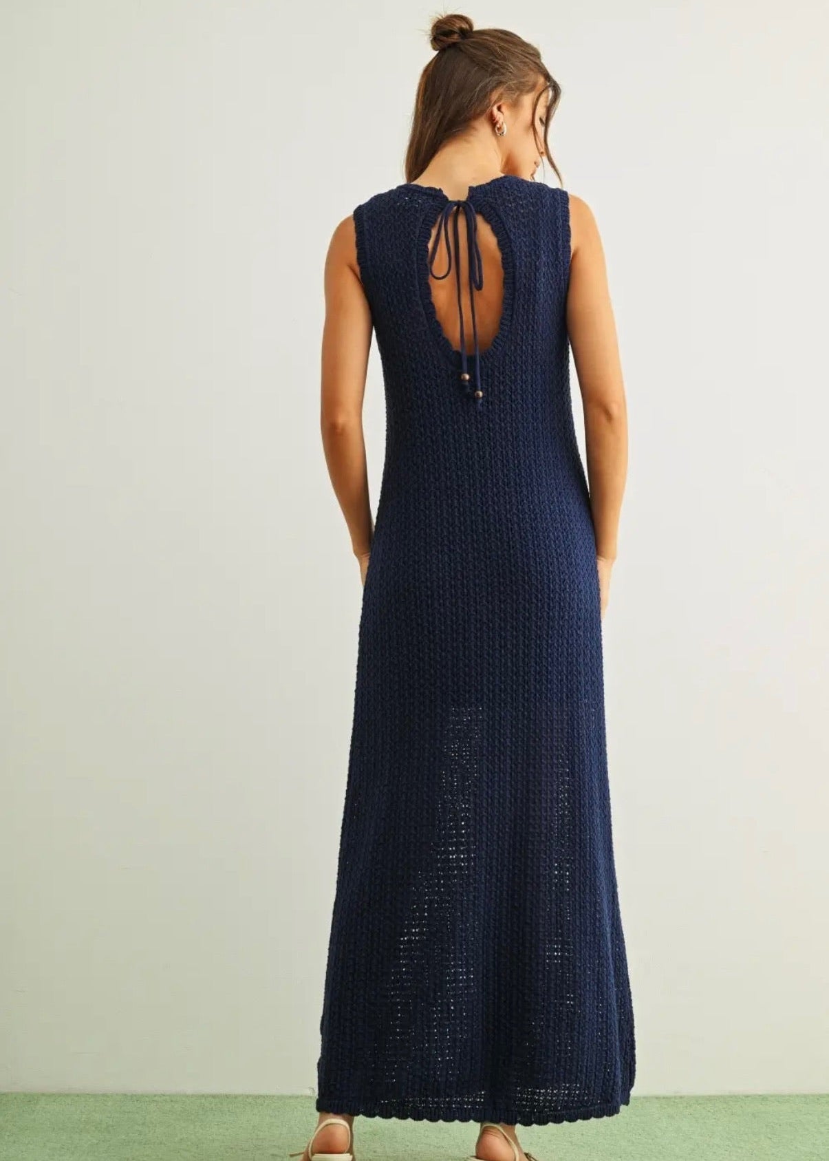 Tied Back Knitted Long Dress- Navy