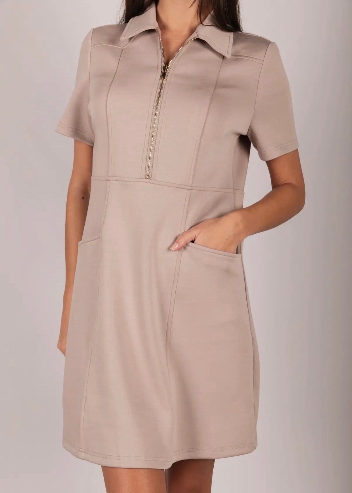 Butter Modal Quarter Zip Dress-Taupe