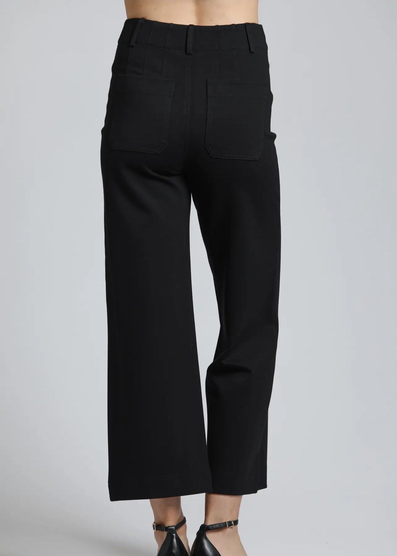 Ponte Crop Wide Leg Pant w/ Patch Pocket-Black