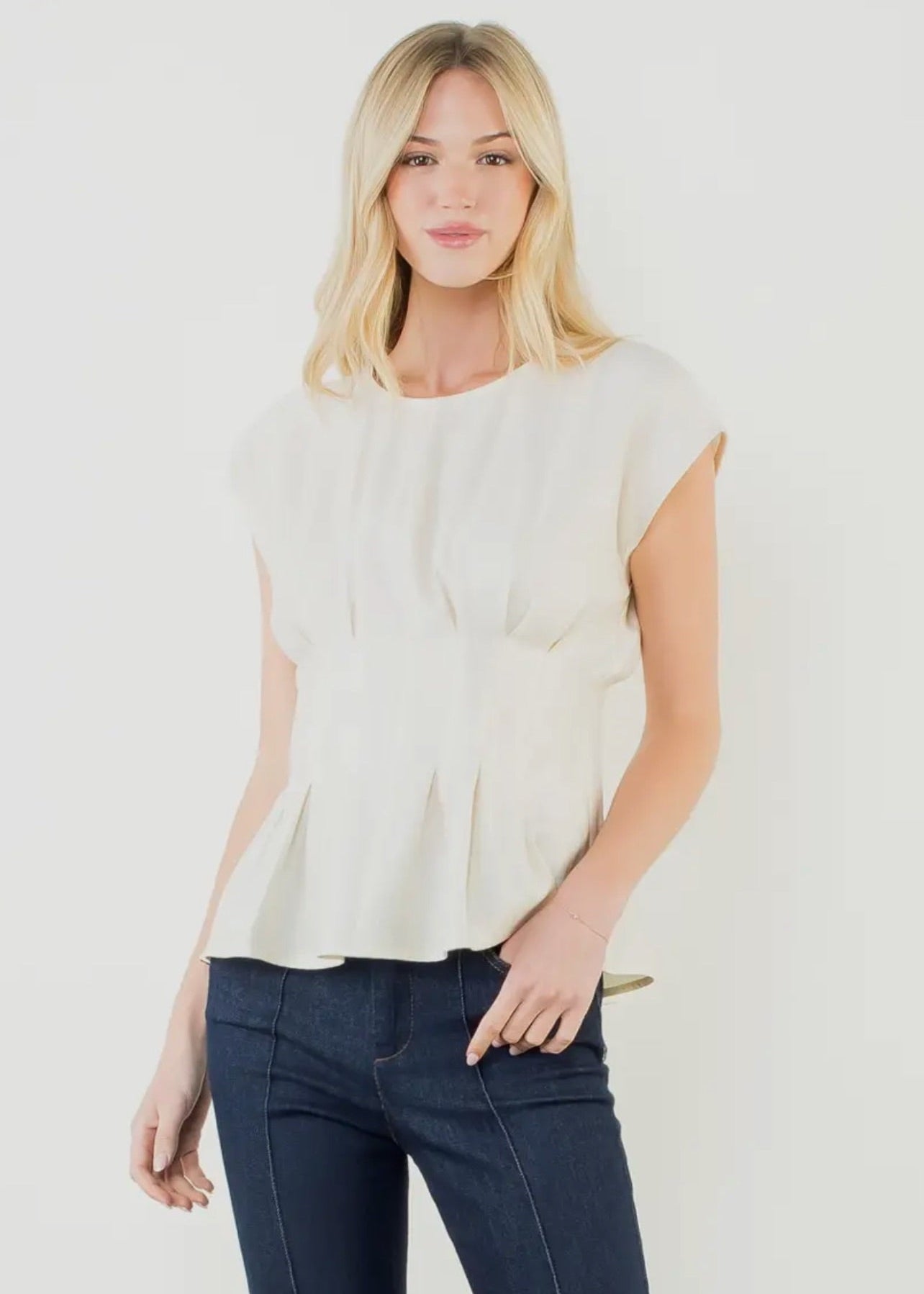 Short Sleeve Pintuck- Cream