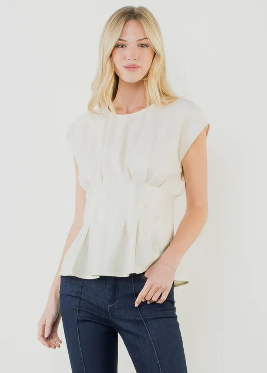 Short Sleeve Pintuck- Cream