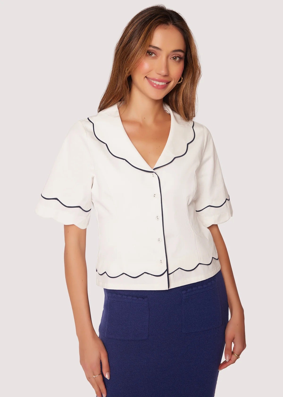 Hamptons Dream Top- Sailor Collar- White/Navy