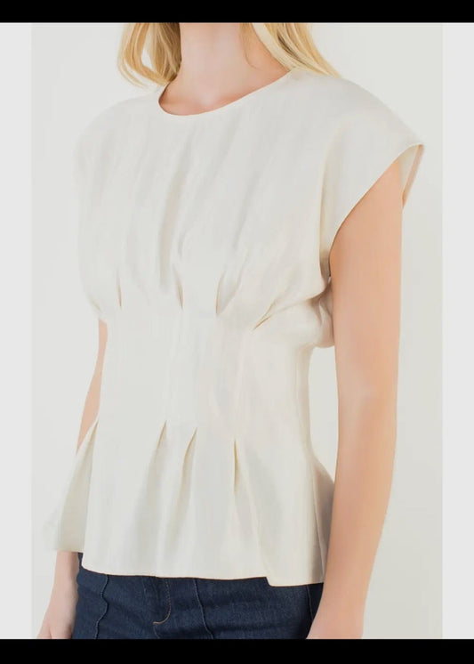 Short Sleeve Pintuck- Cream