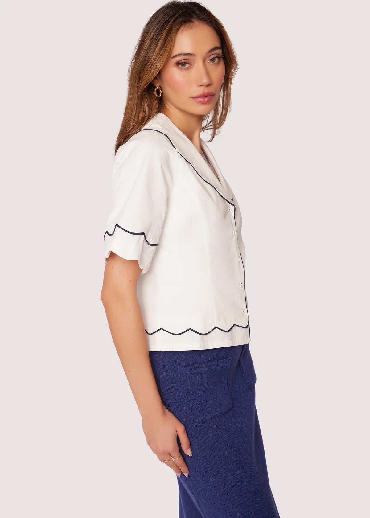 Hamptons Dream Top- Sailor Collar- White/Navy