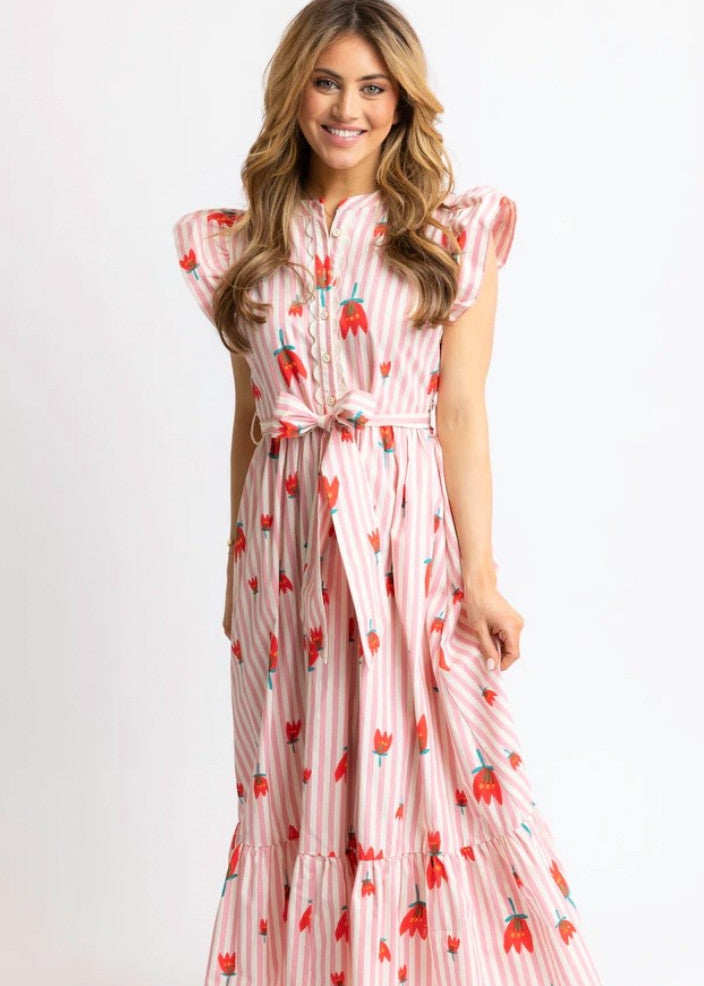 Stripe Poppy Ruffle Maxi|65
