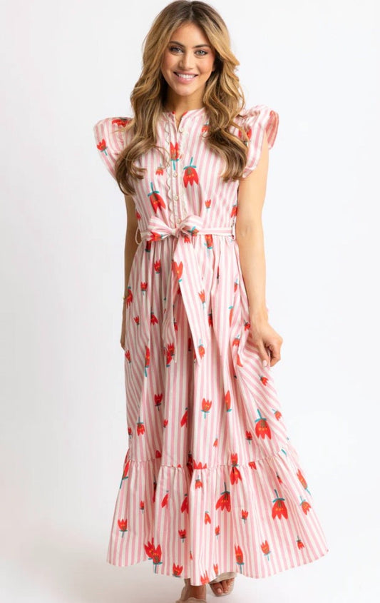 Stripe Poppy Ruffle Maxi|65
