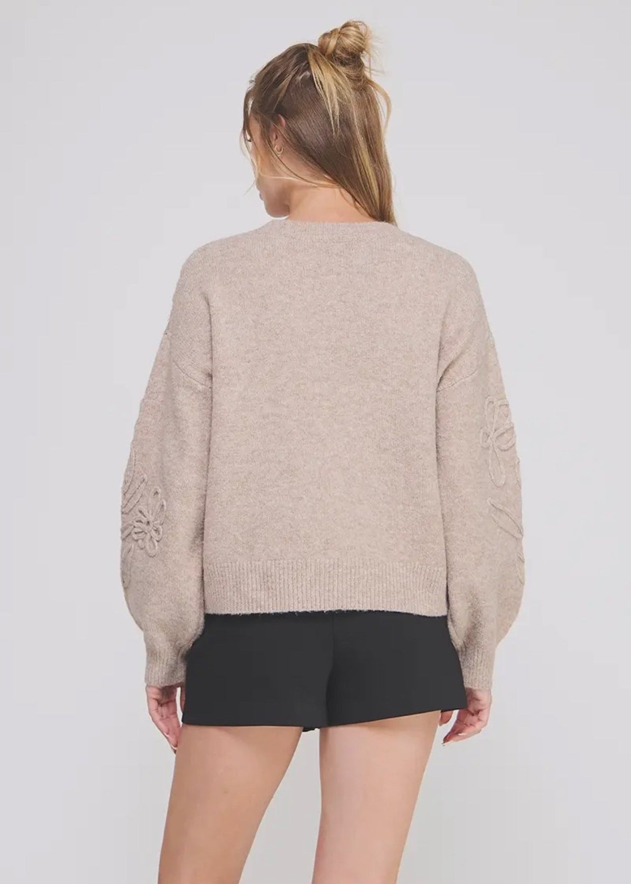 Floral Embroidery Sweater- mocha