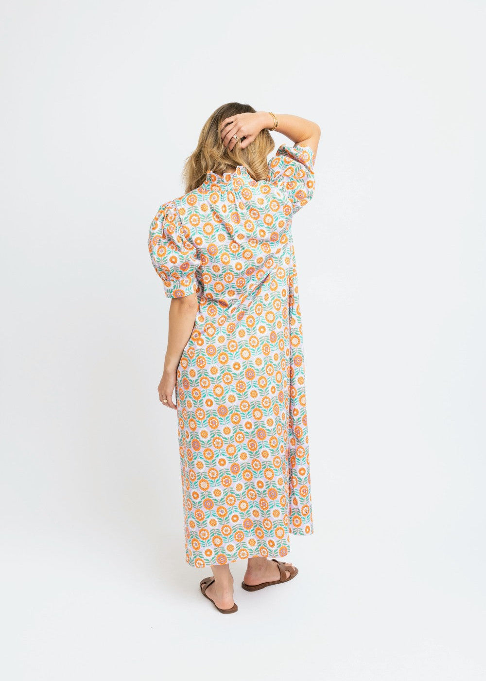 Floral Ruffle Neck Button Shirt Maxi Dress|148