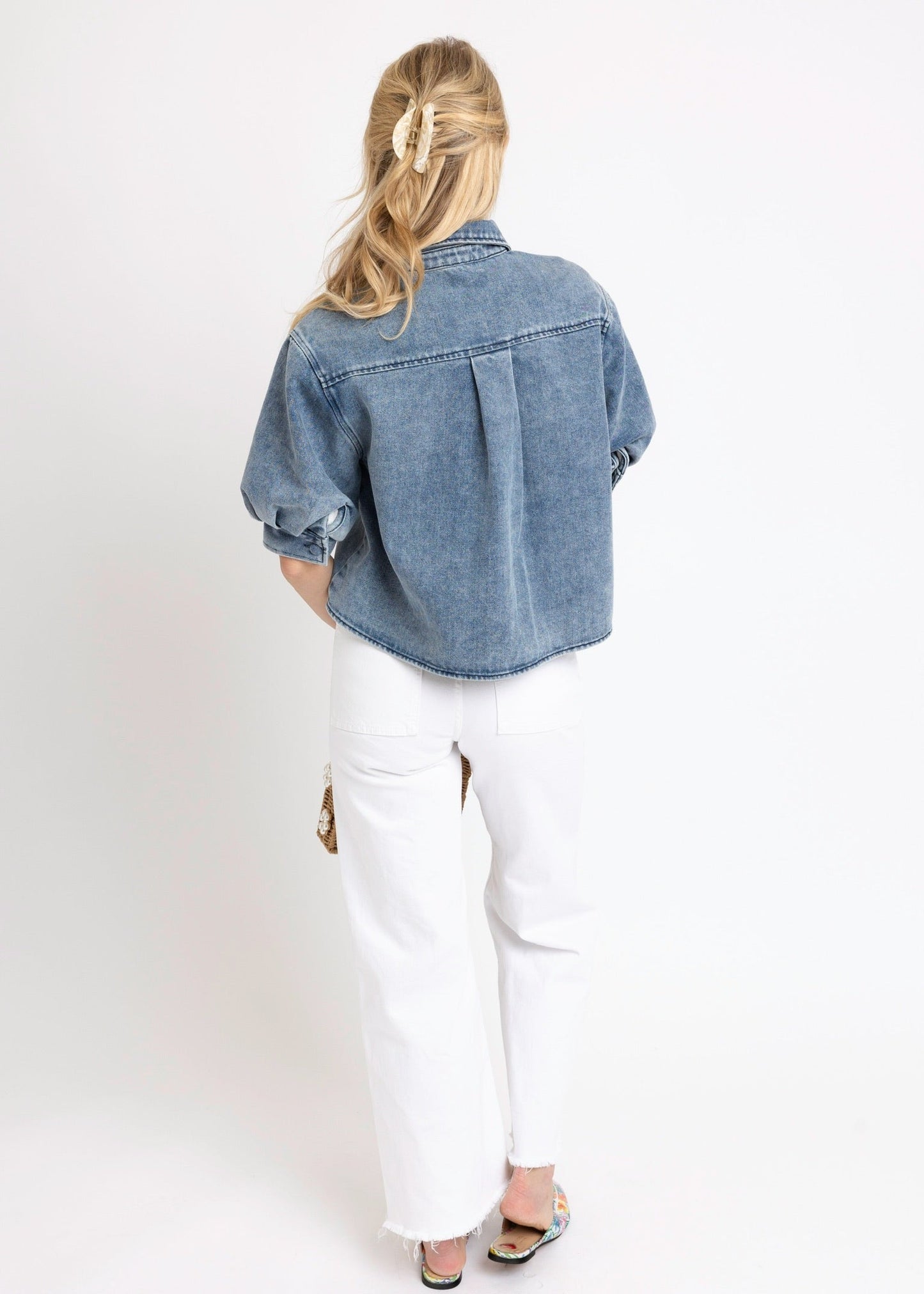 Denim Button Puff Sleeve Top