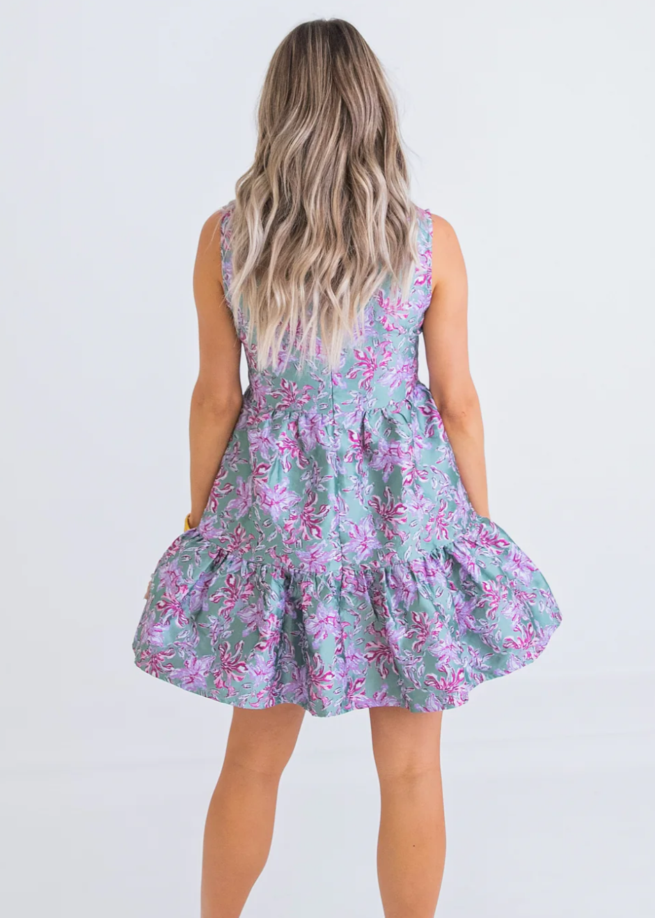 Floral Tier Tapestry Dress- Green
