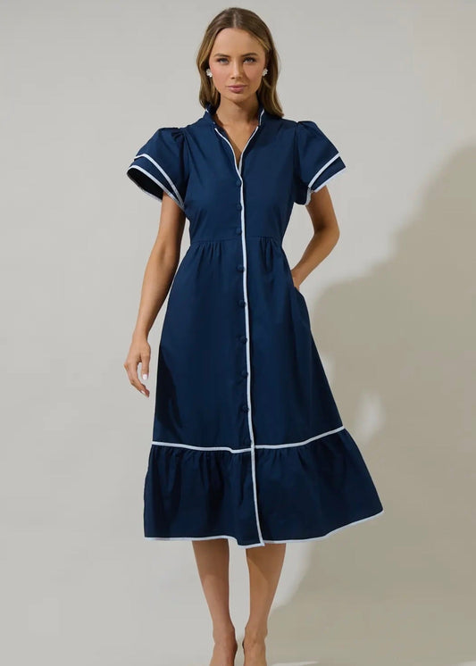 Davie Button-down Midi Dress Navy