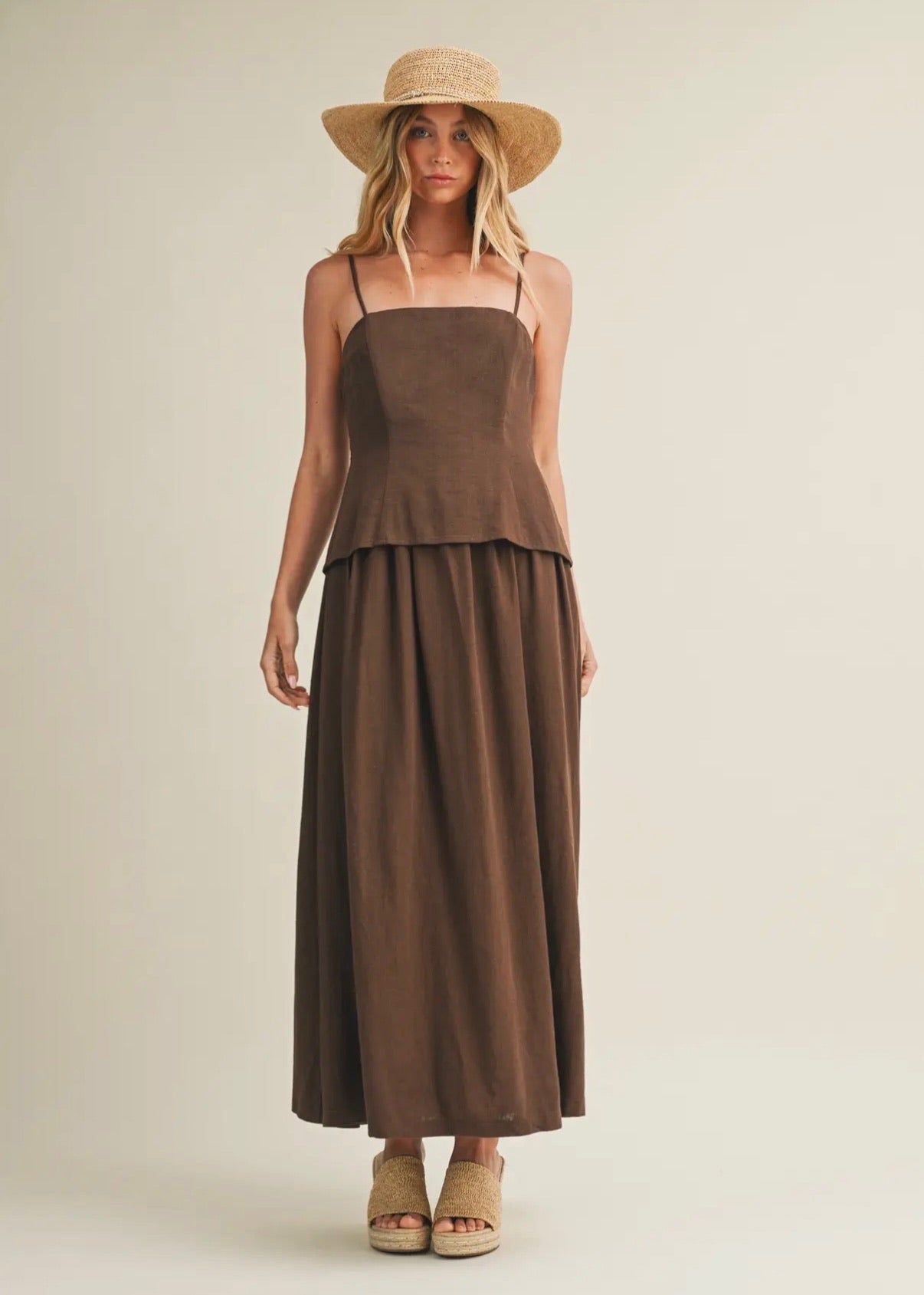 Architectural Tiered Bodice Maxi - Brown